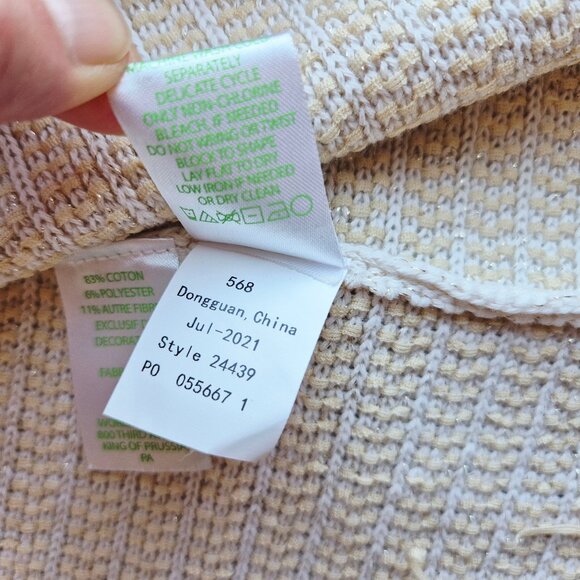 Lilly Pulitzer Tatum Fringe Hem Open Cardigan Cotton Blend Beige Gold Metallic - Picture 12 of 15